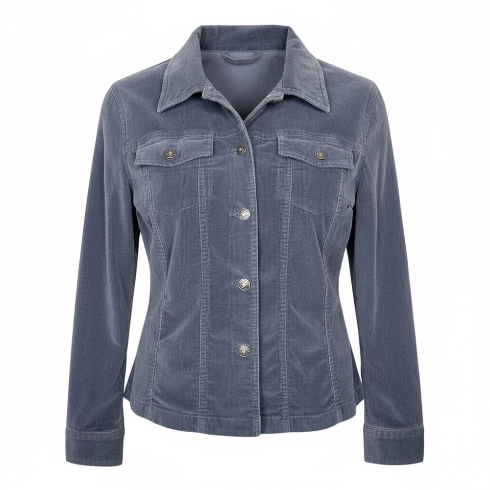 Rafaella‎ Corduroy Jacket Womens 12 Blue Button Up Trucker Stretch Classic